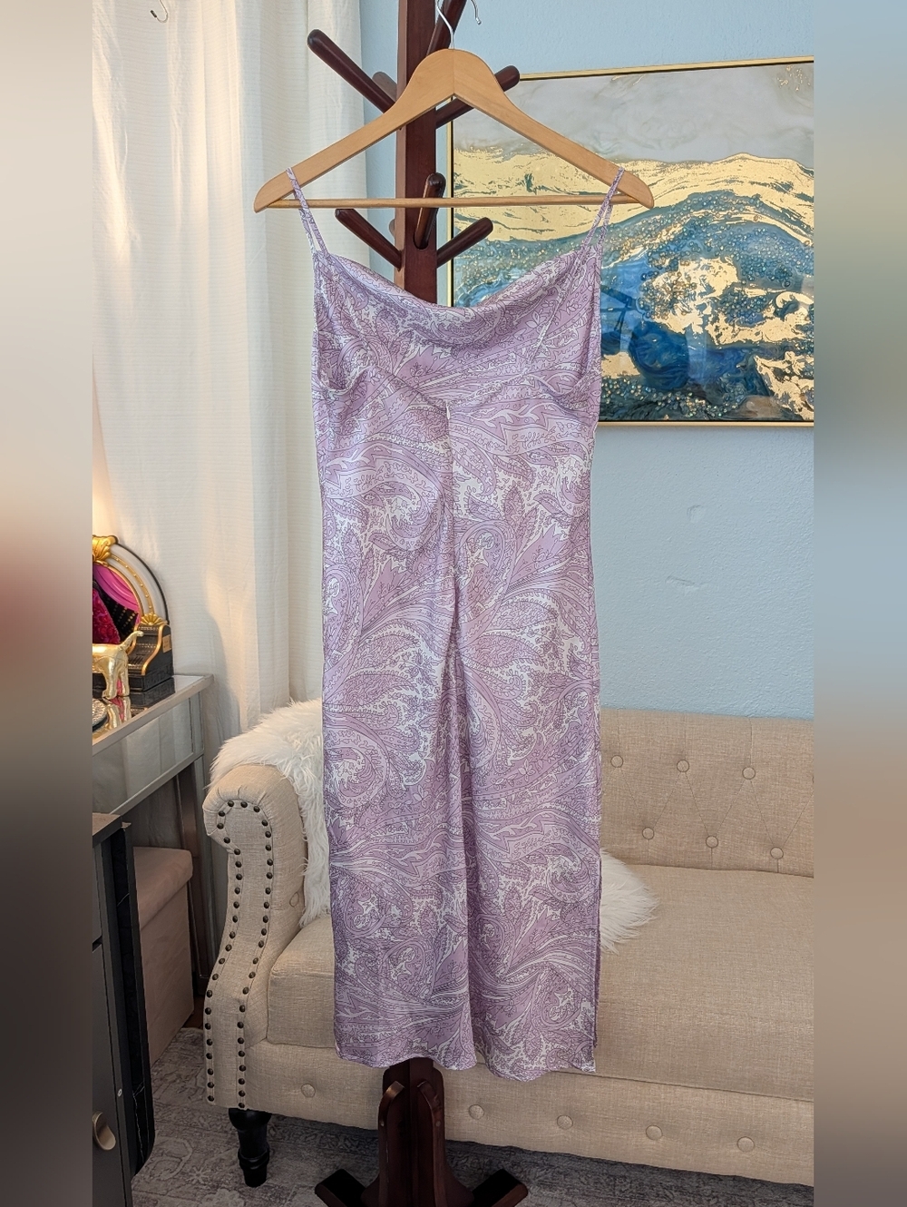 MOTF Satin  Paisley Print Midi Dress Woman's M - Picture 4 of 13
